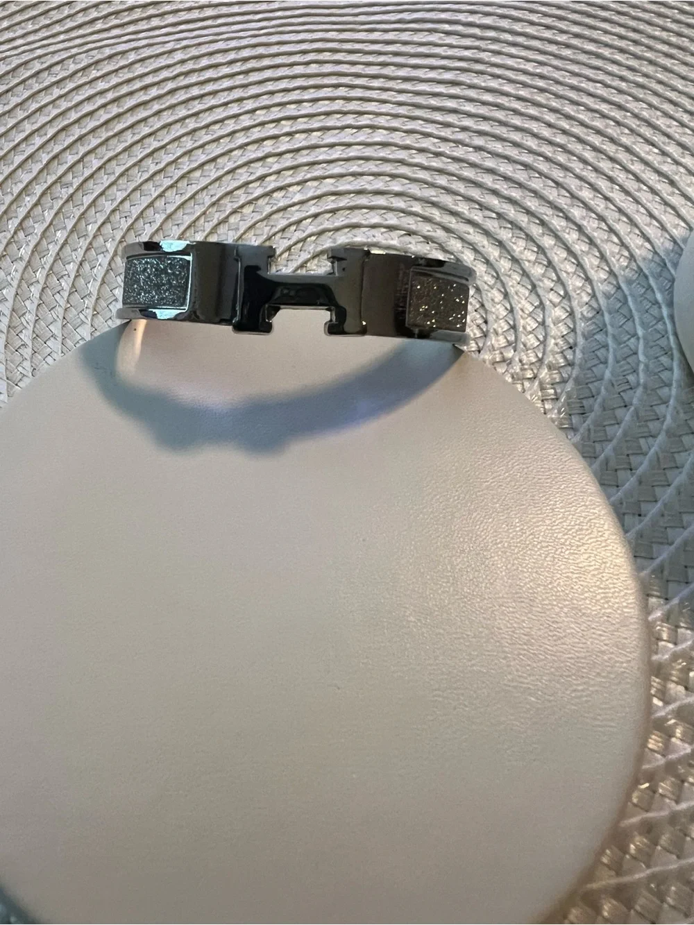 Vintage Silver Sparkly H-shaped Metal Designer Bracelet